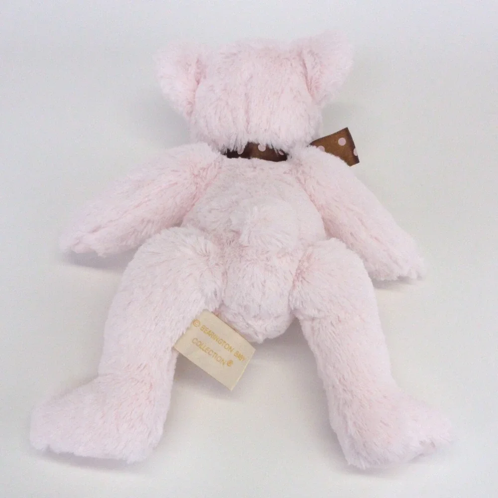 Bearington Baby Collection Teddy Bear Plush Pink Jointed Brown Polka Dot Bow 10